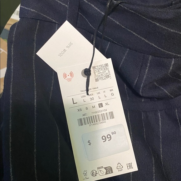 Zara ZW COLLECTION WOOL PINSTRIPE PANTS Sz L - Picture 10 of 12
